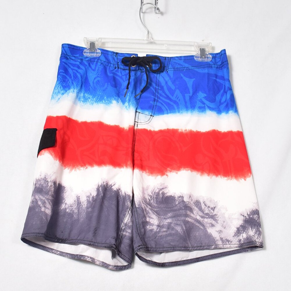 B Split Men's Board Shorts Size Large Red White Blue Grey